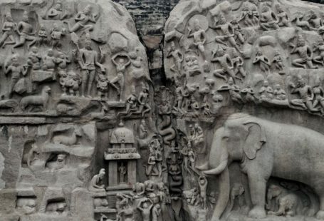 Animal Carvings - a stone carving of elephants and other animals