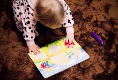 Wooden Puzzles - toddler's solving puzzle on floor